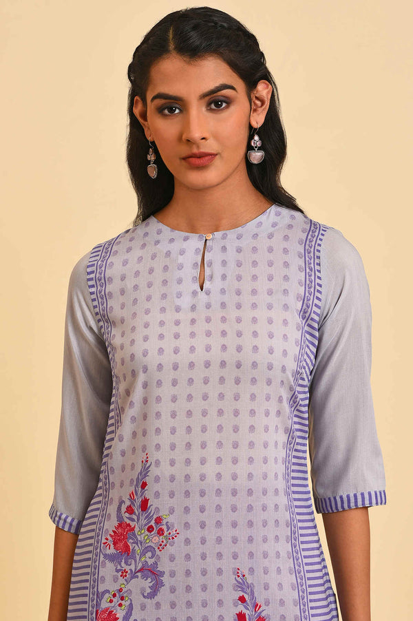 Purple Straight Kurta and Parallel Pant Set