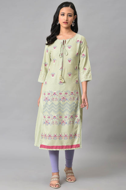 Light Green Mock Layer Printed Plus Size kurta - wforwoman