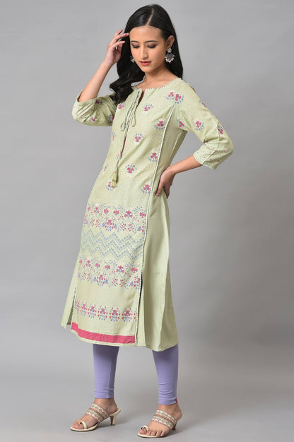 Light Green Mock Layer Printed kurta - wforwoman