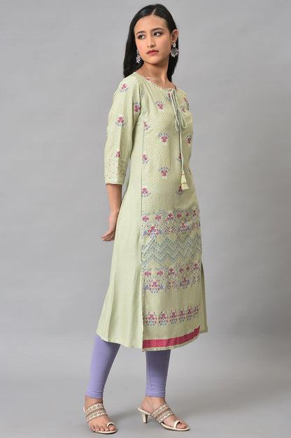 Light Green Mock Layer Printed kurta - wforwoman