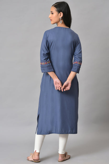 Blue Embroidered Yoke kurta