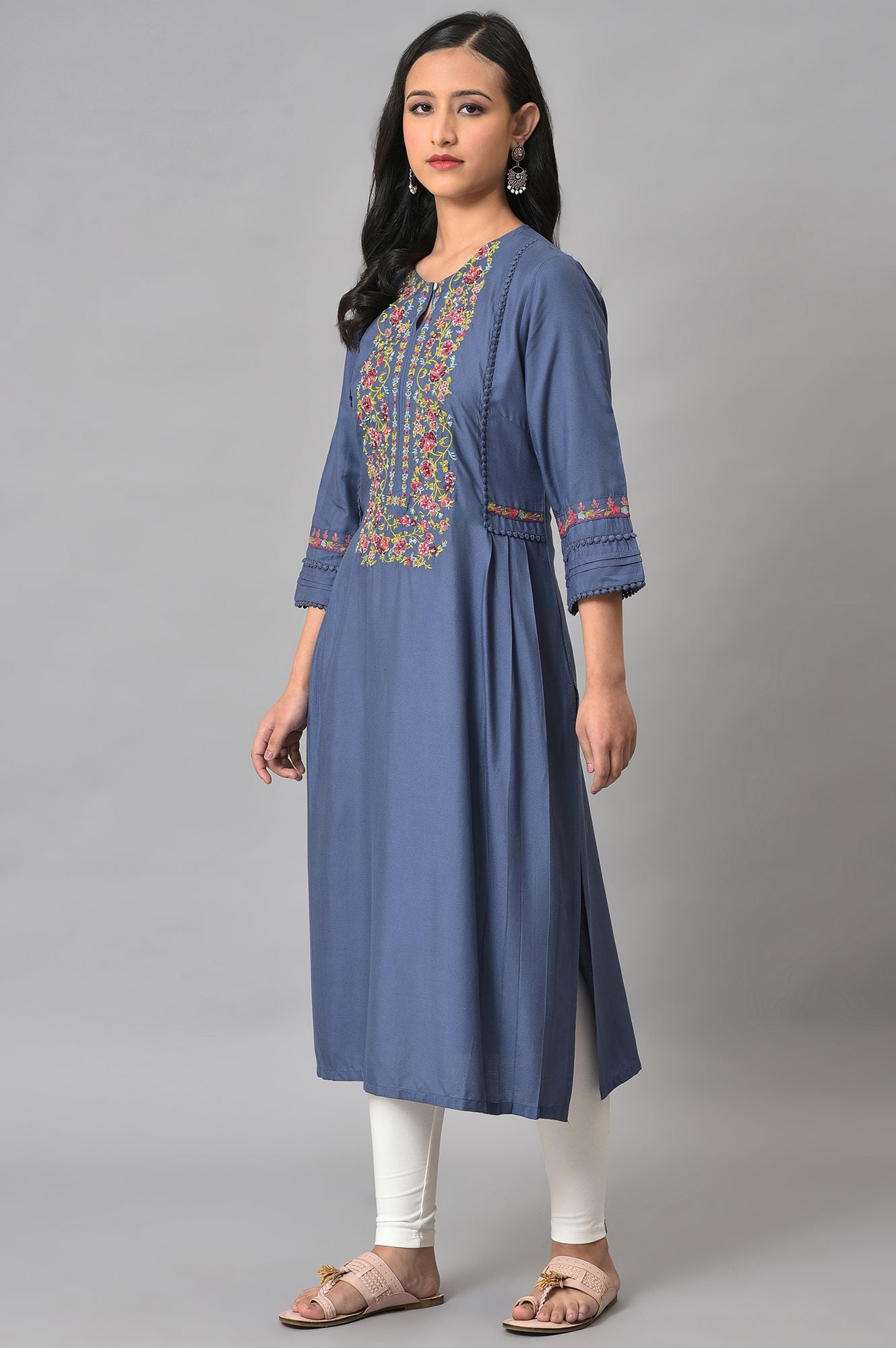 Blue Embroidered Yoke kurta