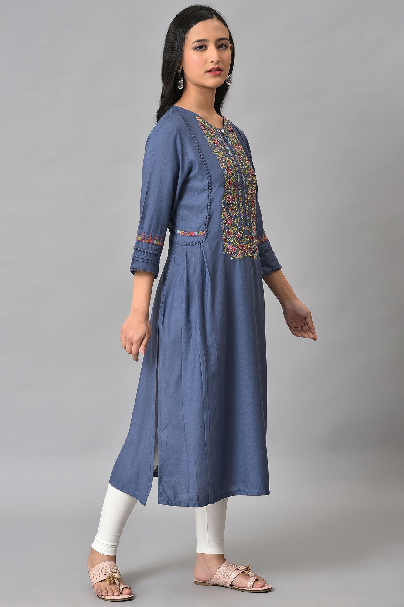 Blue Embroidered Yoke kurta