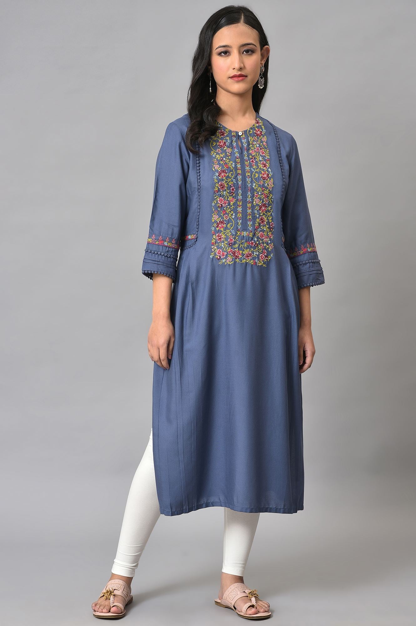 Blue Embroidered Yoke kurta