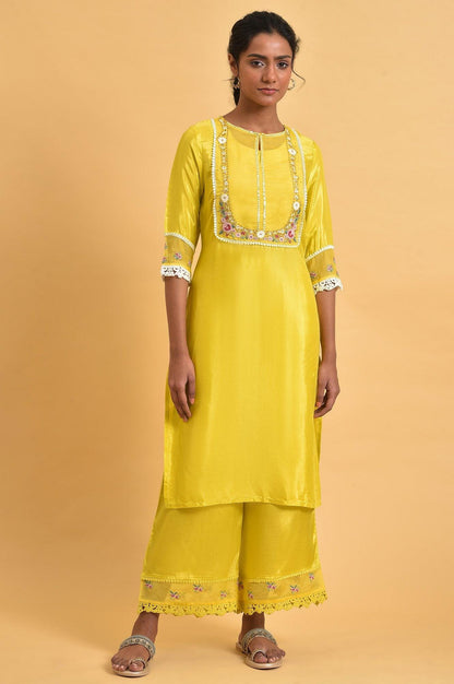 Yellow Embroidered Shantun Plus Size Festive kurta - wforwoman