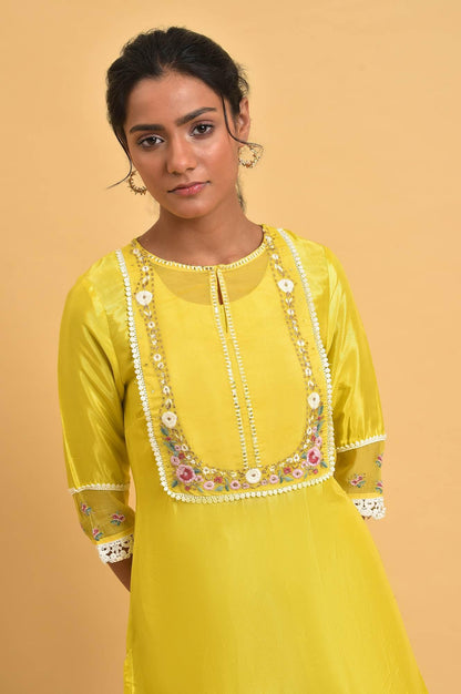 Yellow Embroidered Shantun Festive kurta - wforwoman