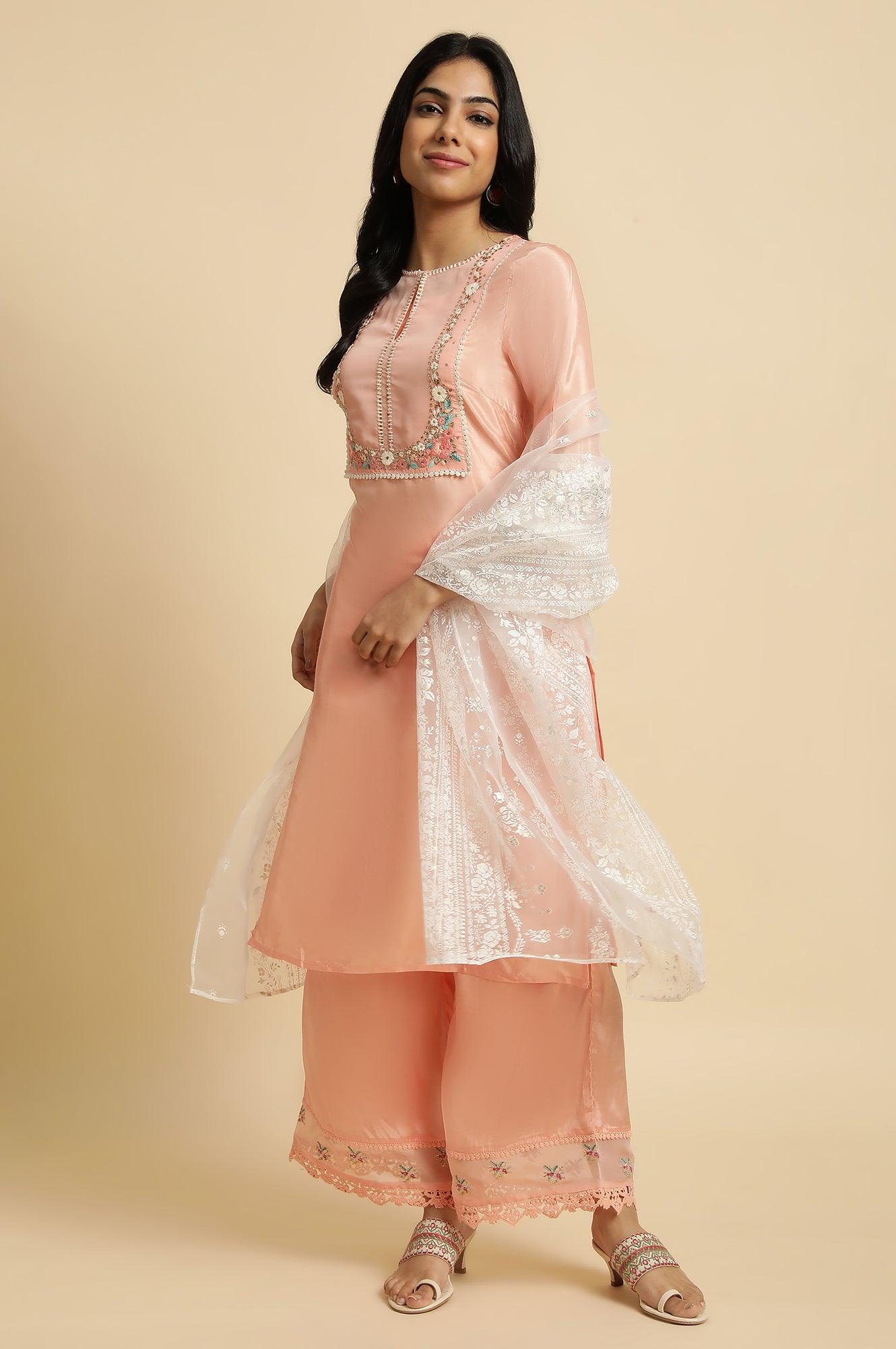 Pink Embroidered Shantun Plus Size Festive kurta - wforwoman