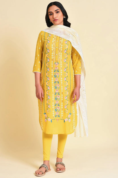 Yellow Glitter Printed Plus Size kurta - wforwoman