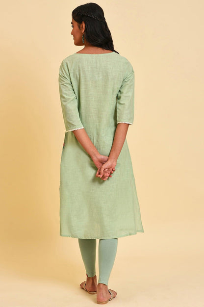 Green Glitter Printed A-Line Plus Size kurta - wforwoman