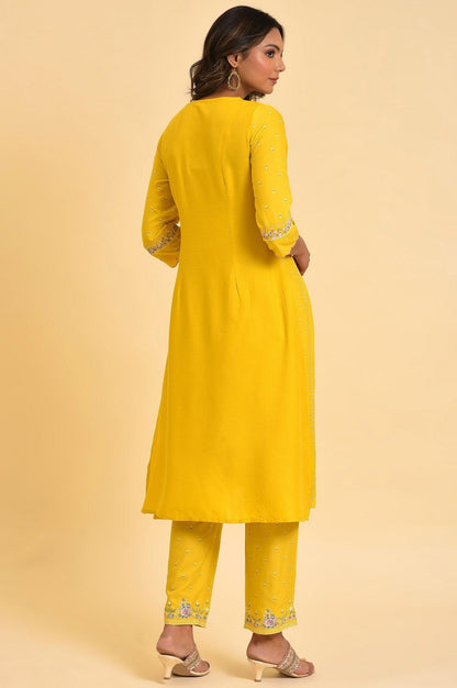 Yellow Glitter Printed Plus Size A-Line kurta - wforwoman