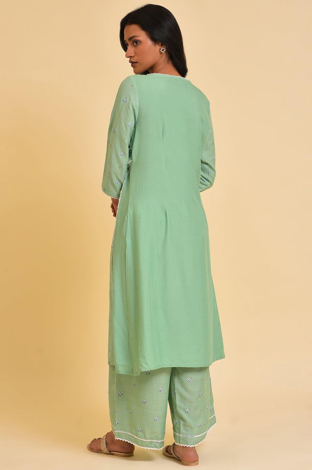 Plus Size Green Embroidered Straight kurta - wforwoman