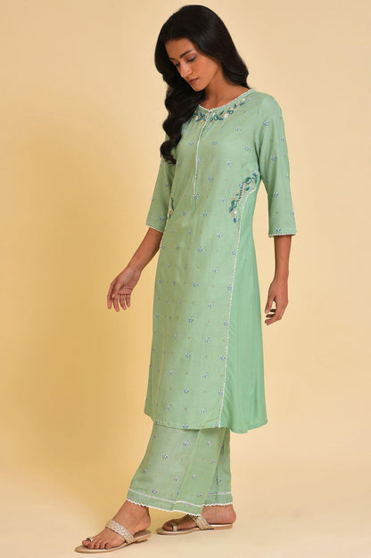 Plus Size Green Embroidered Straight kurta - wforwoman