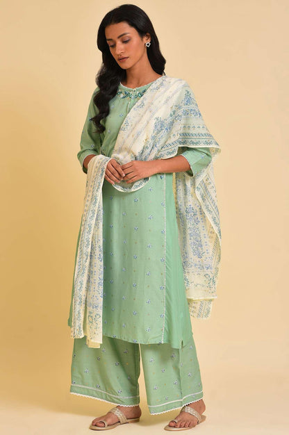 Plus Size Green Embroidered Straight kurta - wforwoman