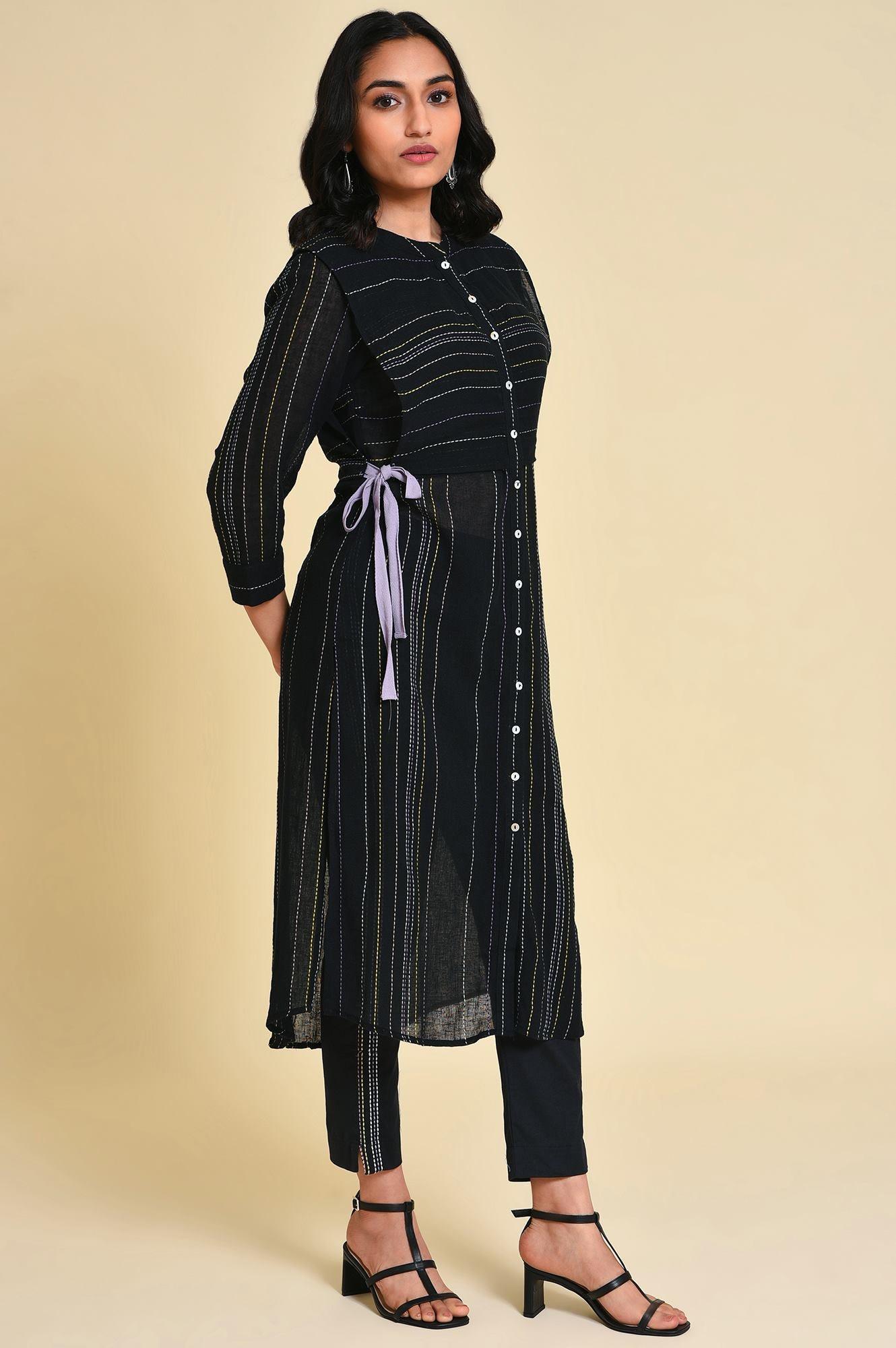 Black Mock Vest Plus Size kurta - wforwoman