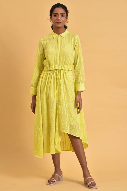 Green Gathered Shirt Collar Plus Size Dress - wforwoman