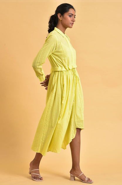 Green Gathered Shirt Collar Plus Size Dress - wforwoman