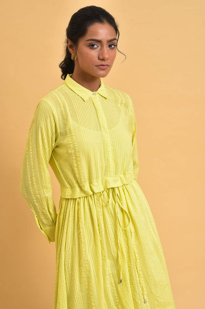 Green Gathered Shirt Collar Plus Size Dress - wforwoman