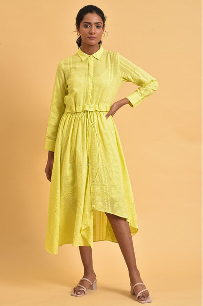 Green Gathered Shirt Collar Plus Size Dress - wforwoman