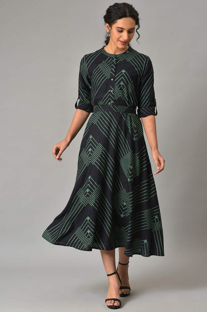 Black Matrix Printed Circular Shirt Dress With Belt - wforwoman