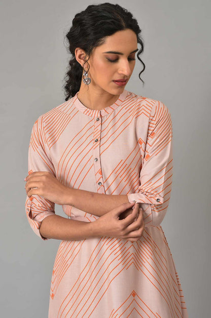 Dusty Pink Matrix Printed Circular Shirt Dress With Belt - wforwoman