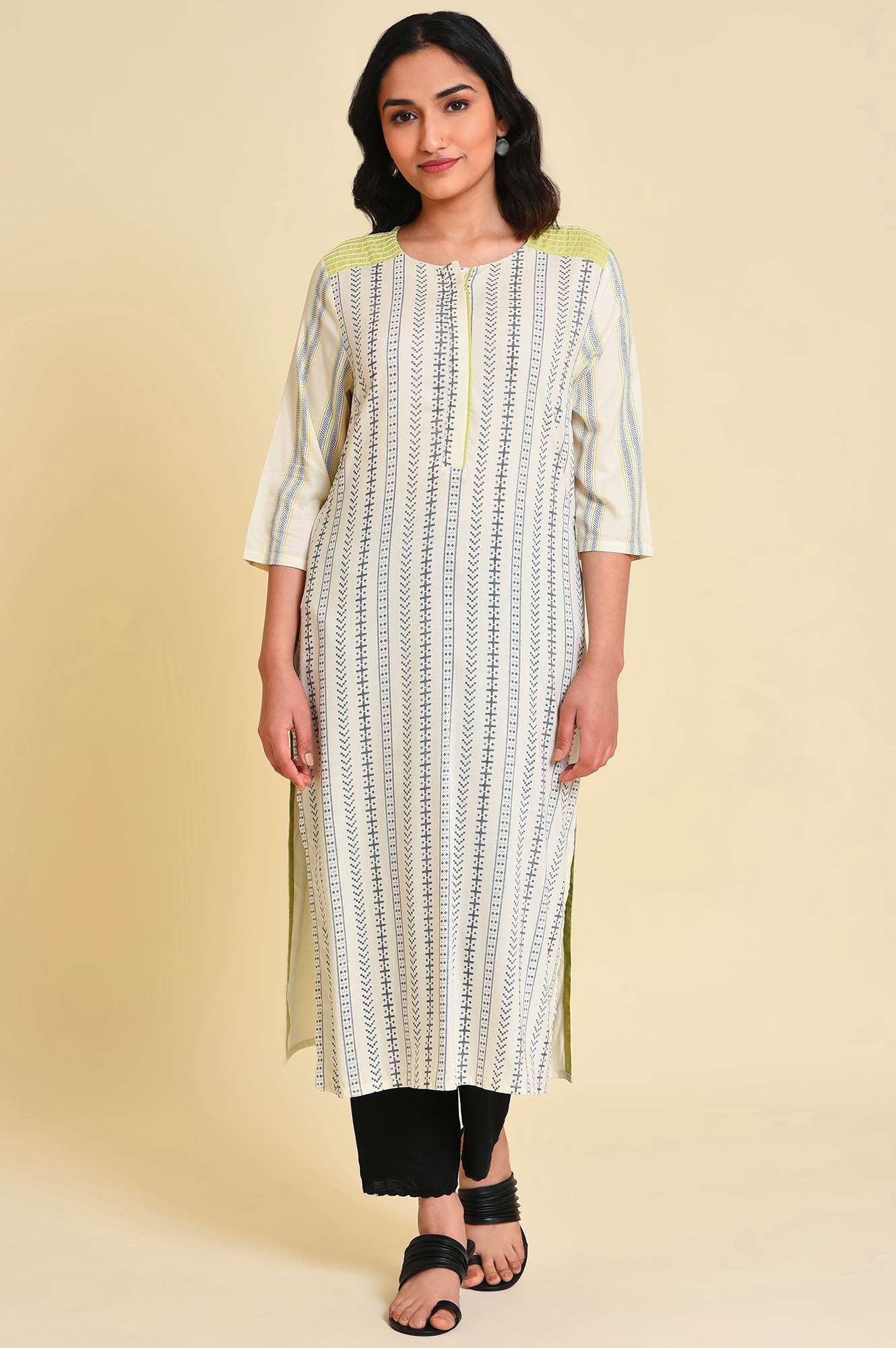 Ecru Graphic Printed kurta