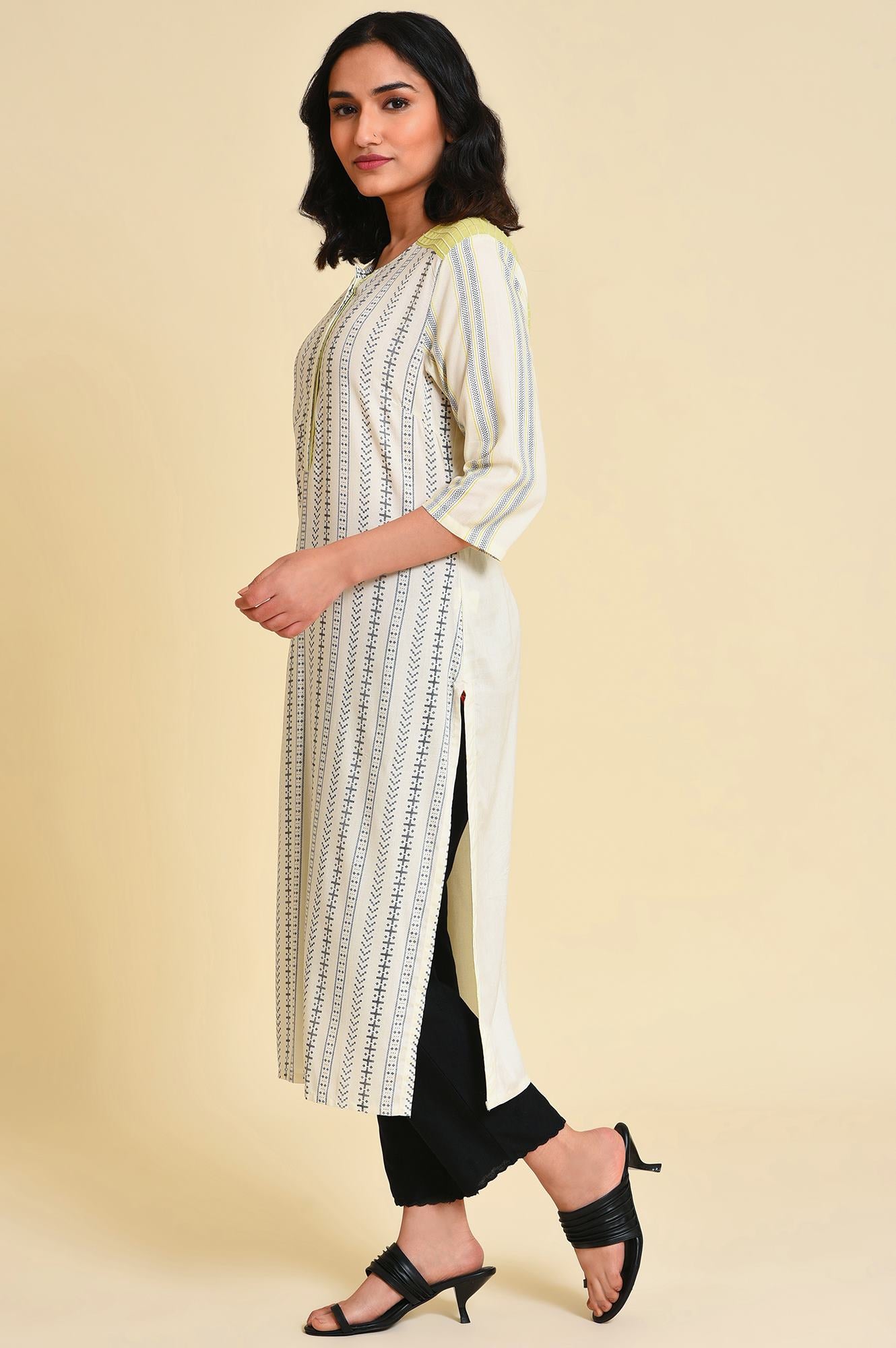 Ecru Graphic Printed kurta