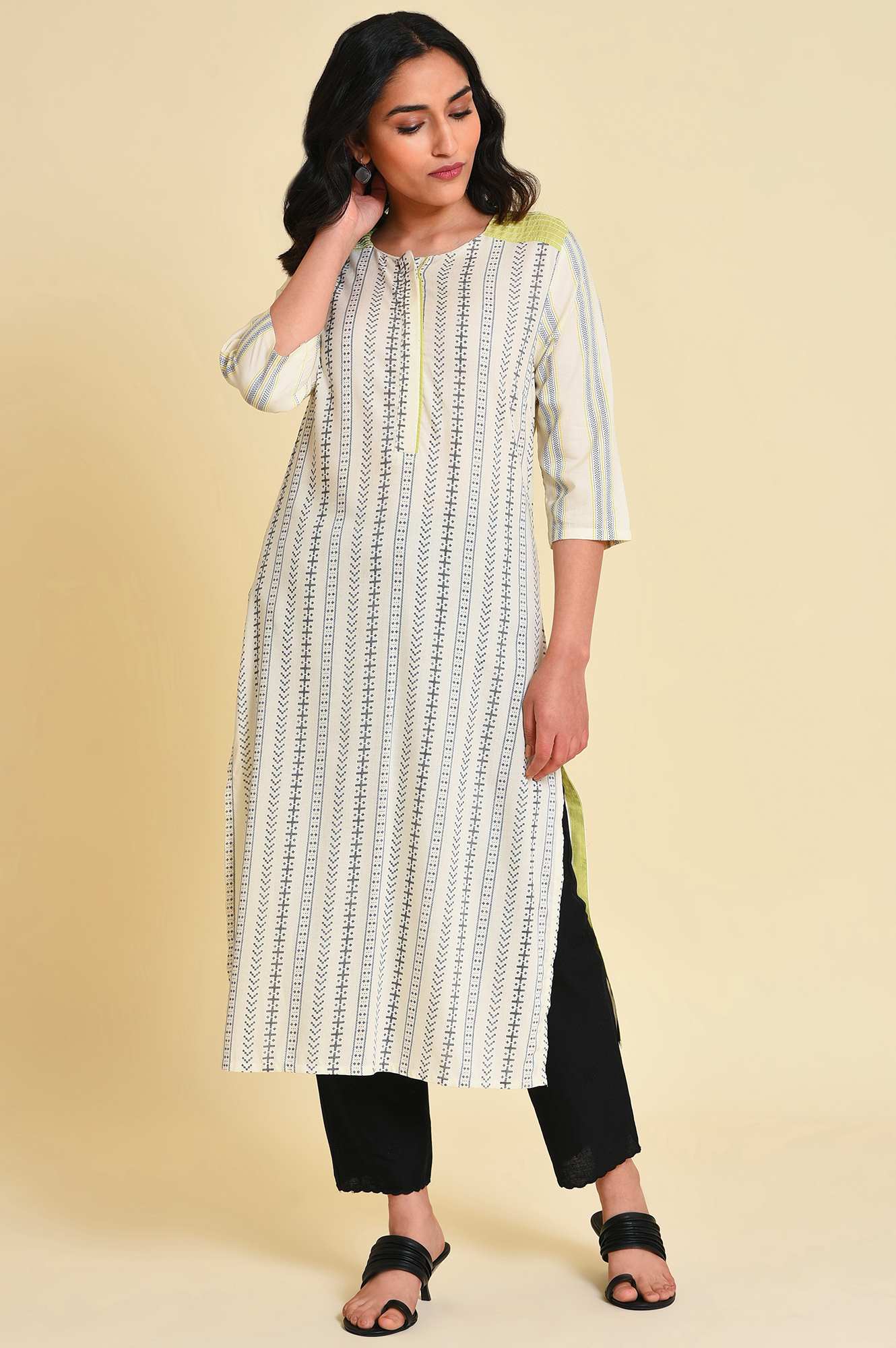 Ecru Graphic Printed kurta