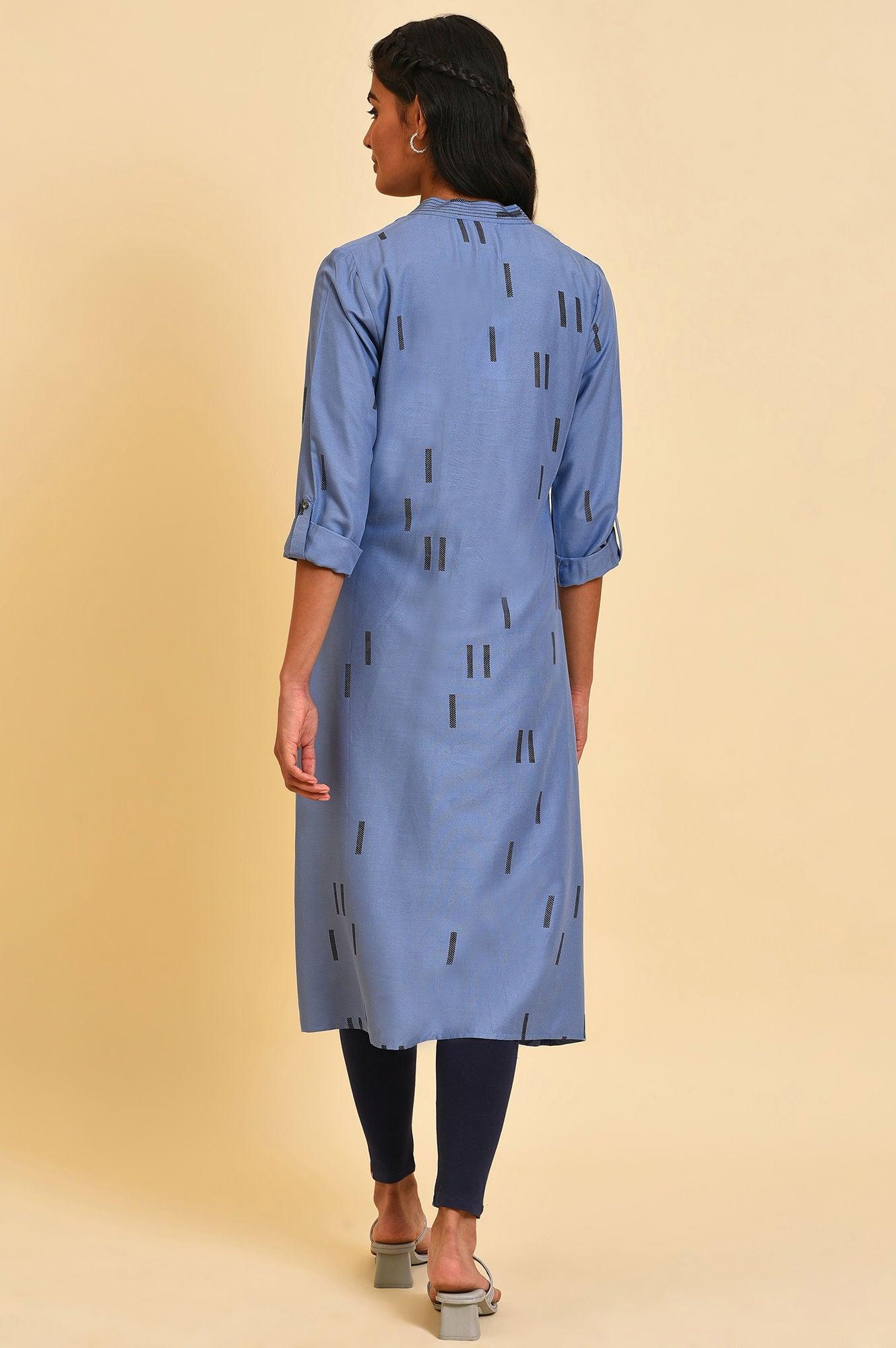 Blue V-Neck Plus Size Summer kurta - wforwoman