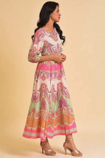 Soft Multi-Coloured Paisley Printed Panelled Dress - wforwoman