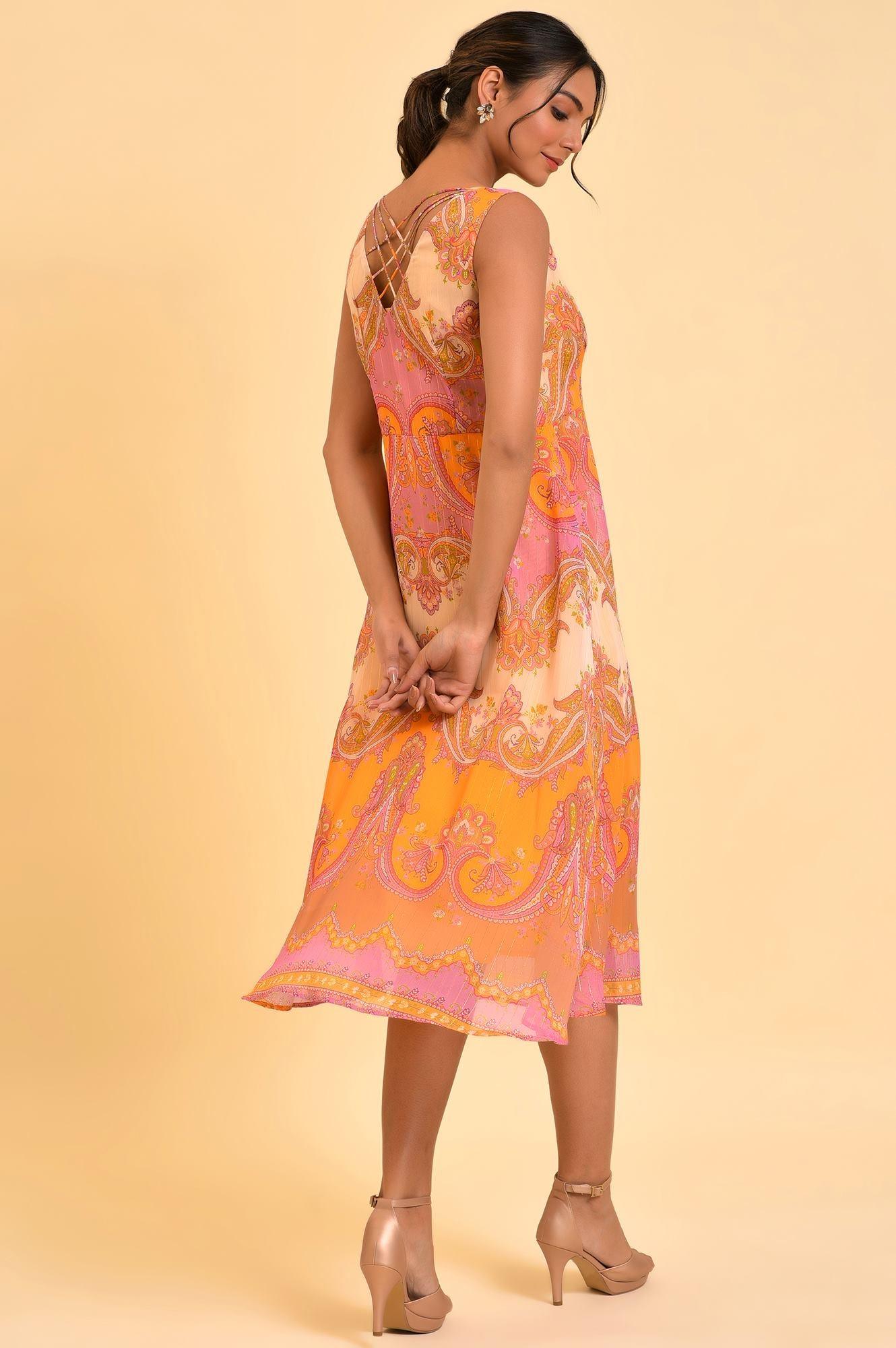 Bright Multi-Coloured Empire Cut Printed Dress - wforwoman