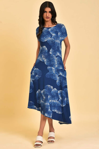 Blue Abstract Printed Waterfall Summer Dress - wforwoman