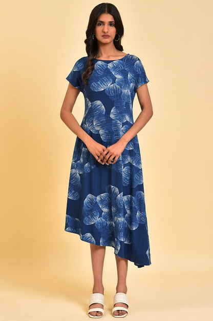 Blue Abstract Printed Waterfall Summer Dress - wforwoman