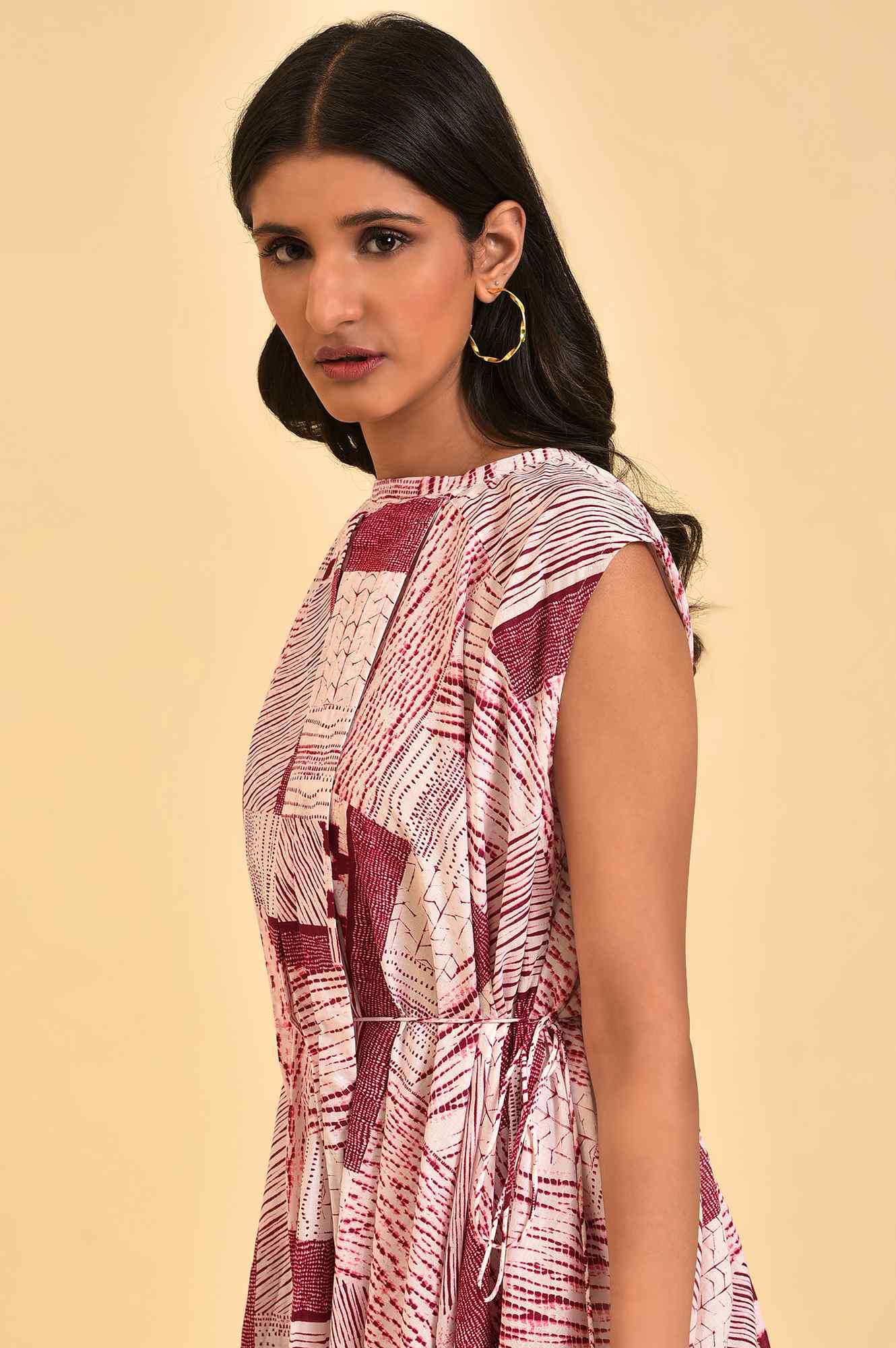 Red Abstract Printed Flared Vacay Dress - wforwoman