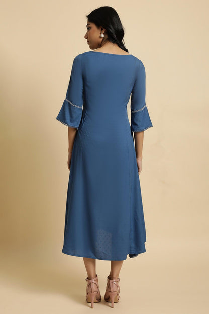 Blue Mock Layer Flared Dress - wforwoman