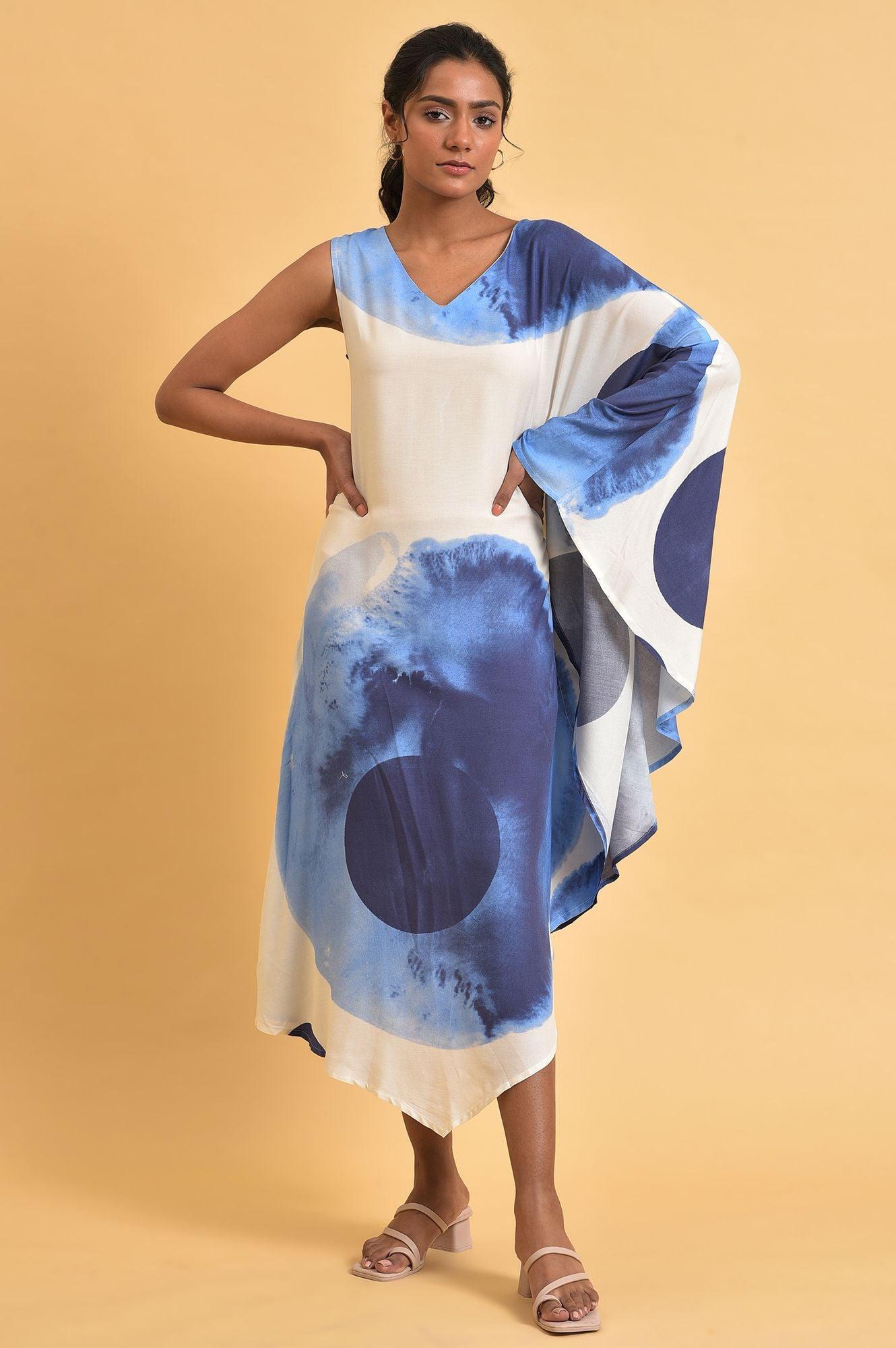 Blue One-Sided Sleeve Kaftan Dress - wforwoman