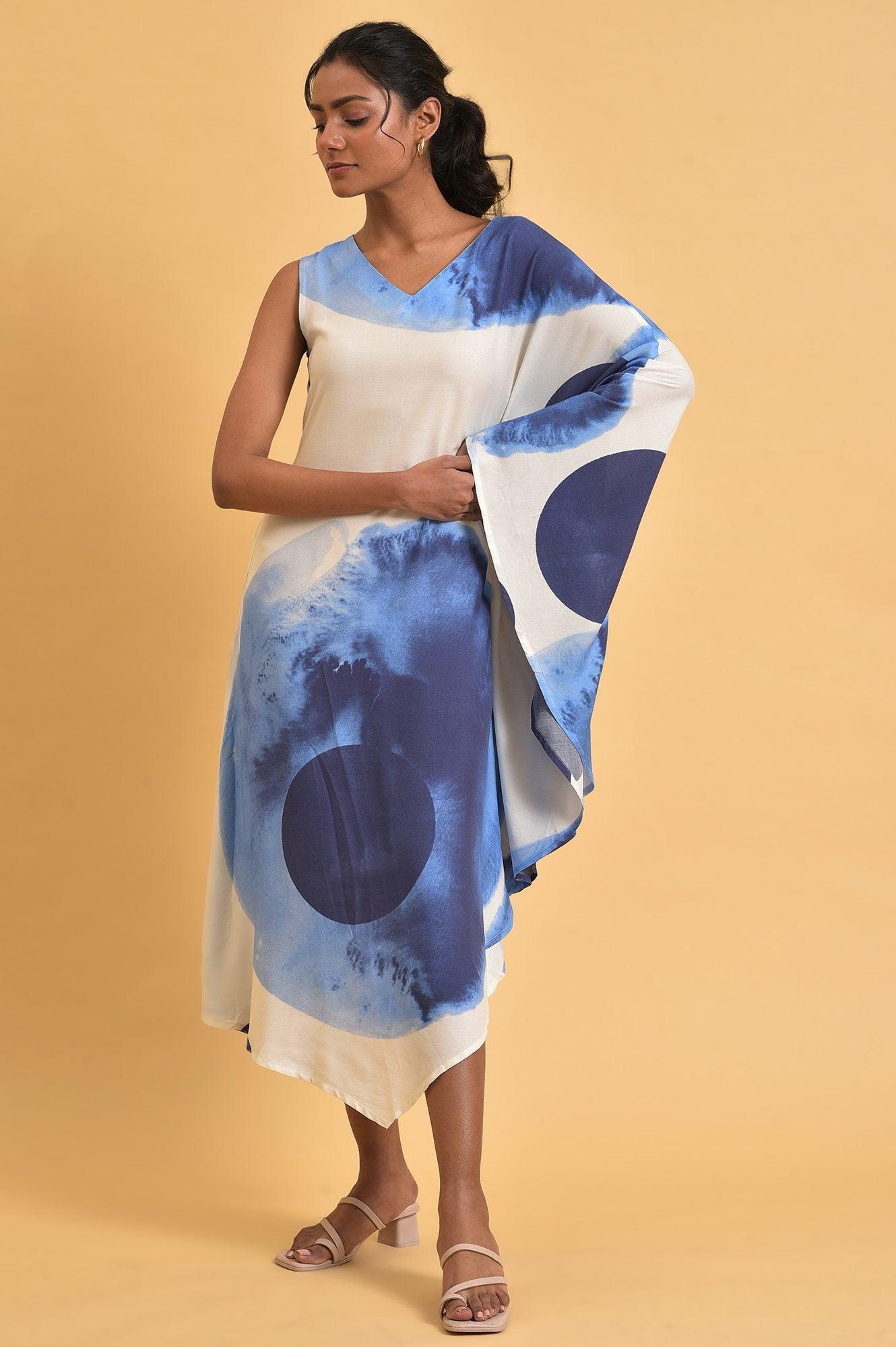 Blue One-Sided Sleeve Kaftan Dress - wforwoman