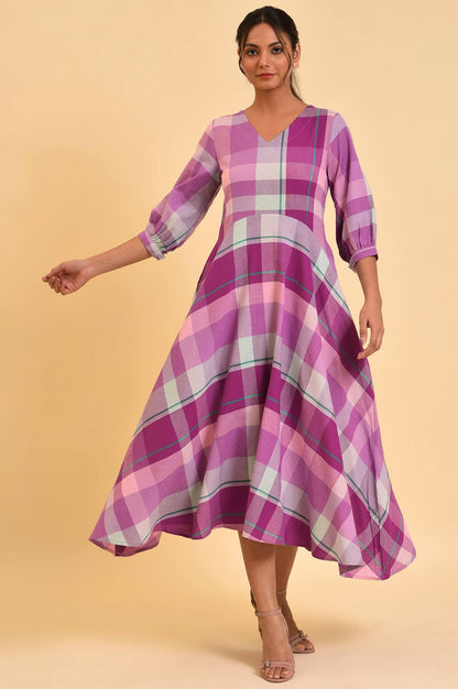 Purple Playful Free Flowing Checker Dress - wforwoman