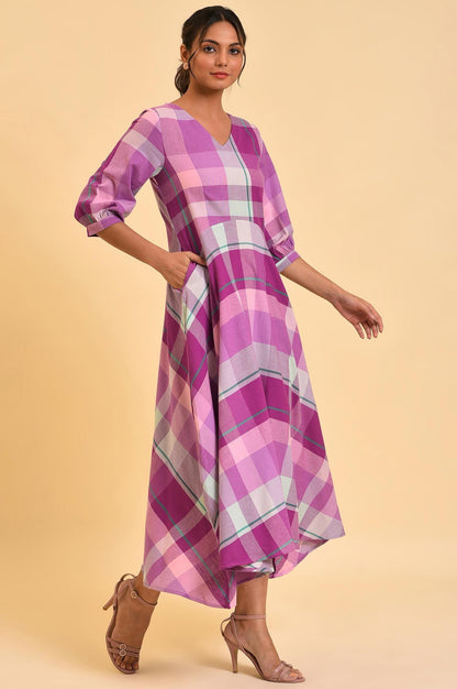 Purple Playful Free Flowing Checker Dress - wforwoman
