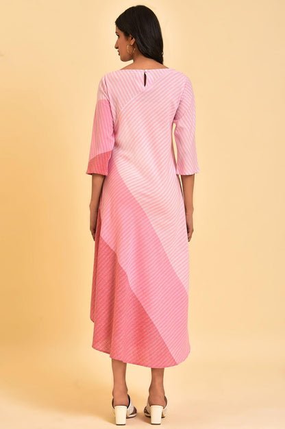 Pink Colourful Bias Stripe FLared Dress - wforwoman
