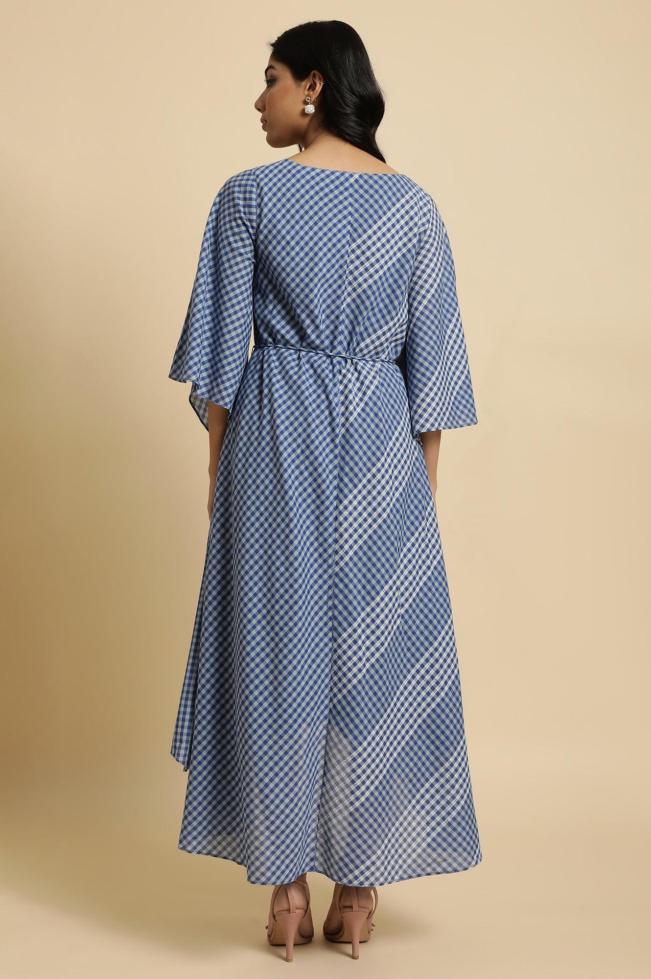 Blue Fluid Checkered Dress - wforwoman