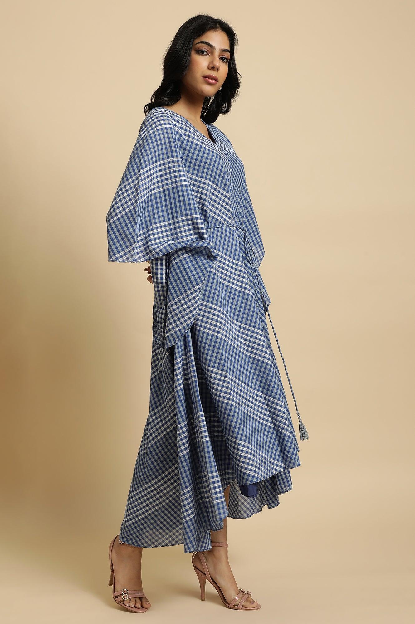 Blue Fluid Checkered Dress - wforwoman
