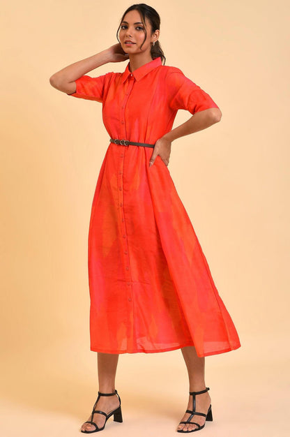 Red Abstract Printed Long Shirt Dress - wforwoman
