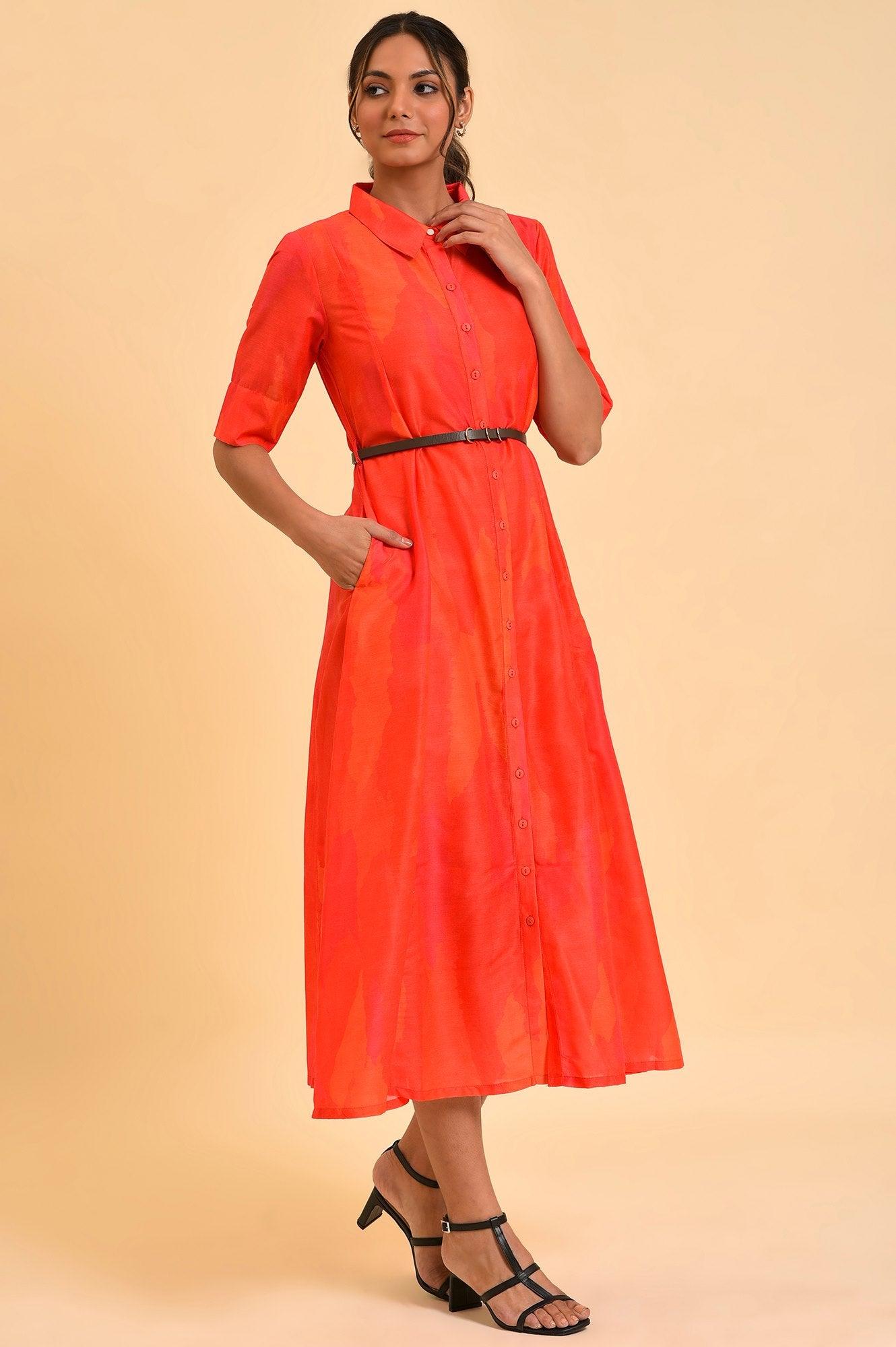 Buy Red Abstract Printed Long Shirt Dress @ 3999 | W for woman