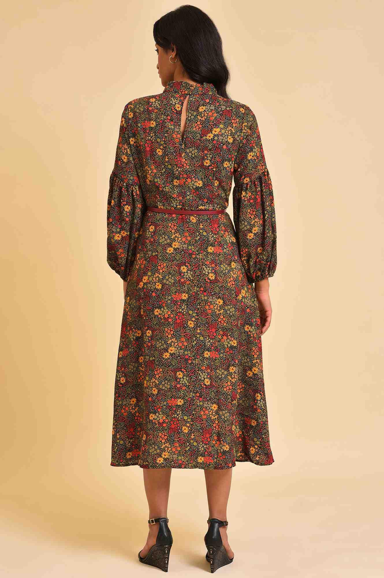 Bright Multi-Coloured Floral Print Dress - wforwoman