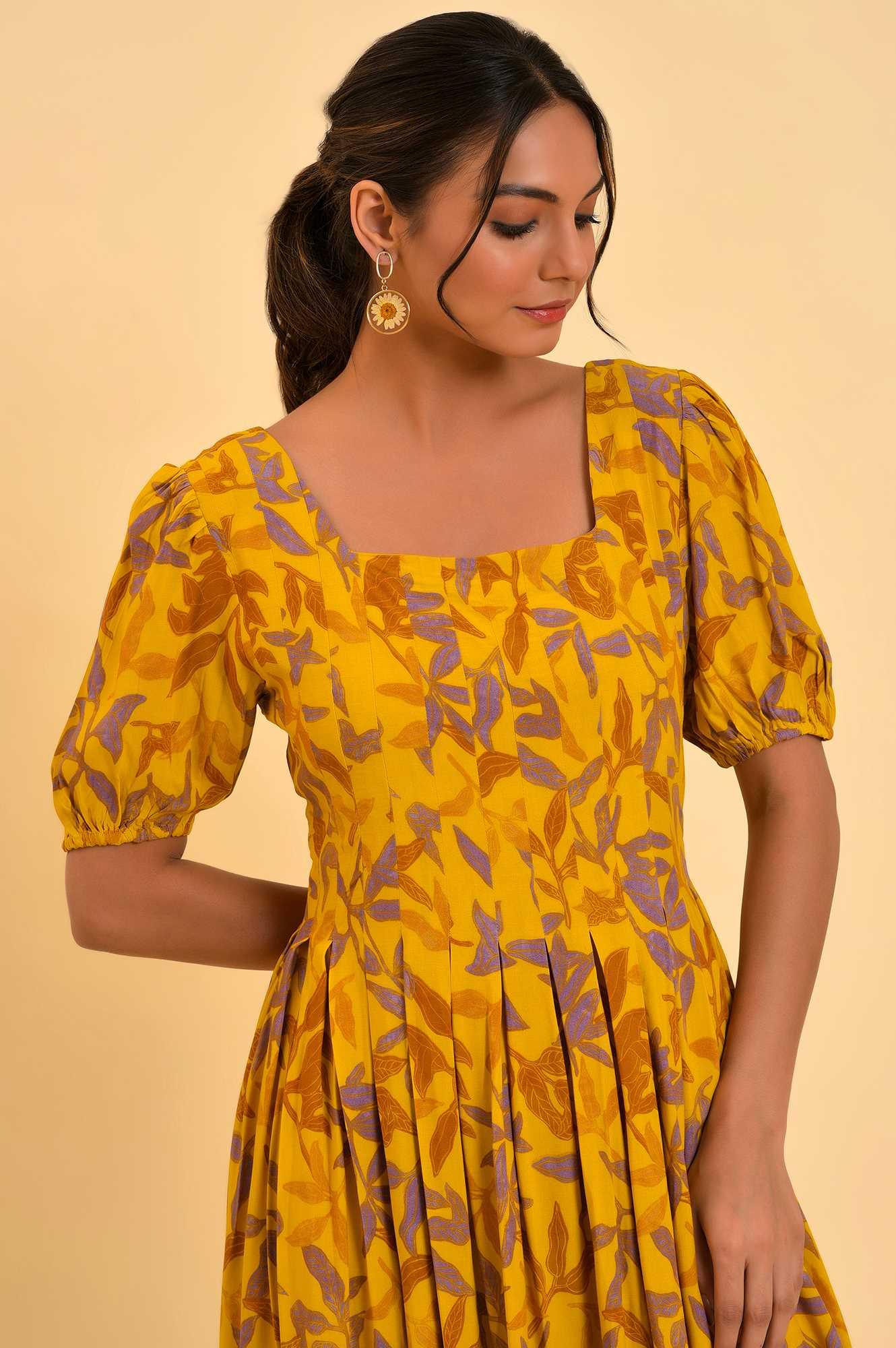 Yellow Pleated Long Summer Maxi Dress - wforwoman