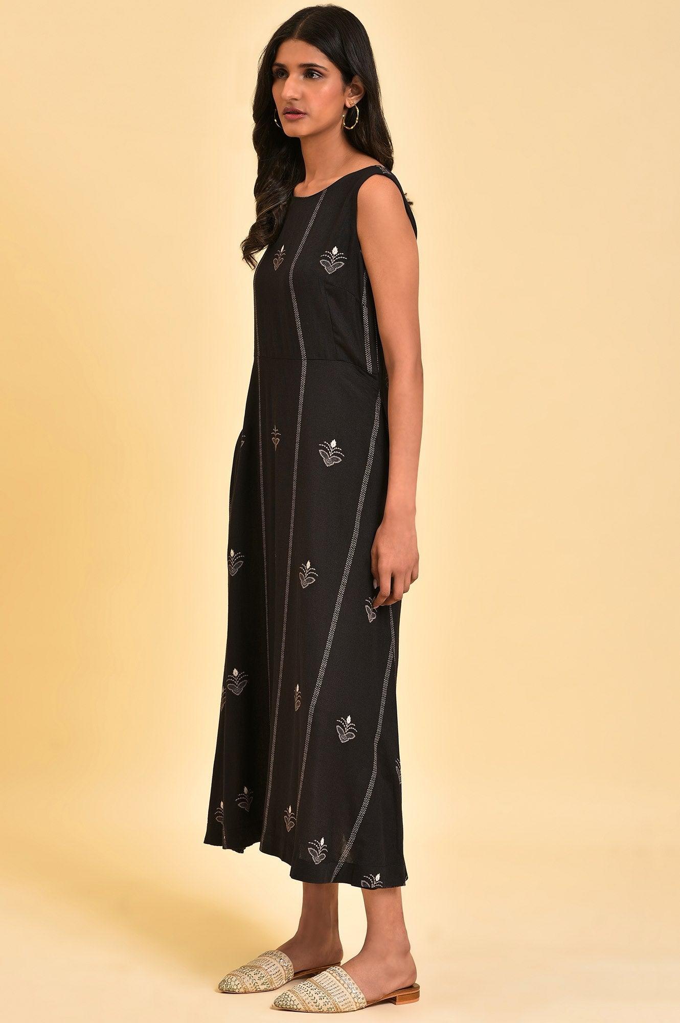 Black Sleeveless A-line Long Dress - wforwoman