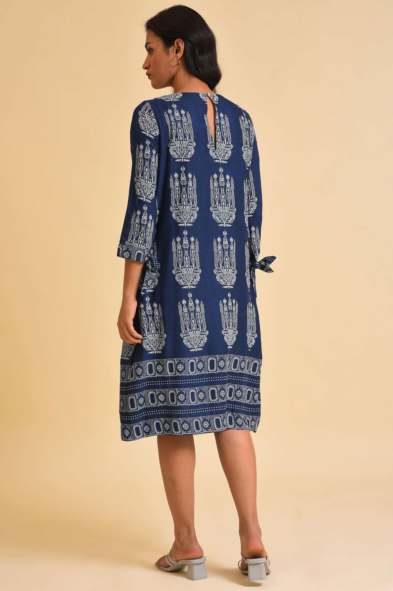 Blue Geometric Print Straight Dress - wforwoman