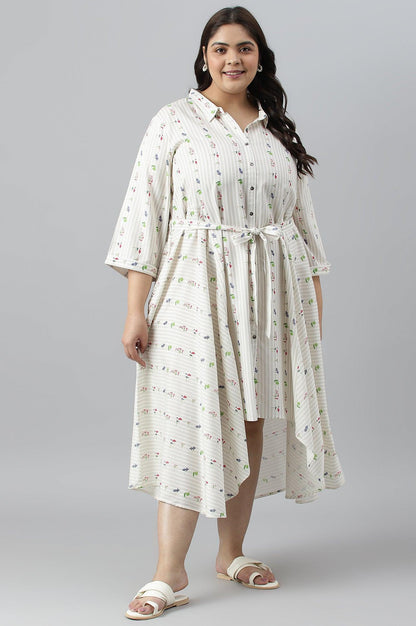 Ecru Printed Summer Plus Size Shirt Dress - wforwoman