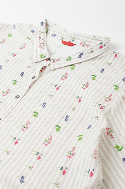 Ecru Printed Summer Plus Size Shirt Dress - wforwoman