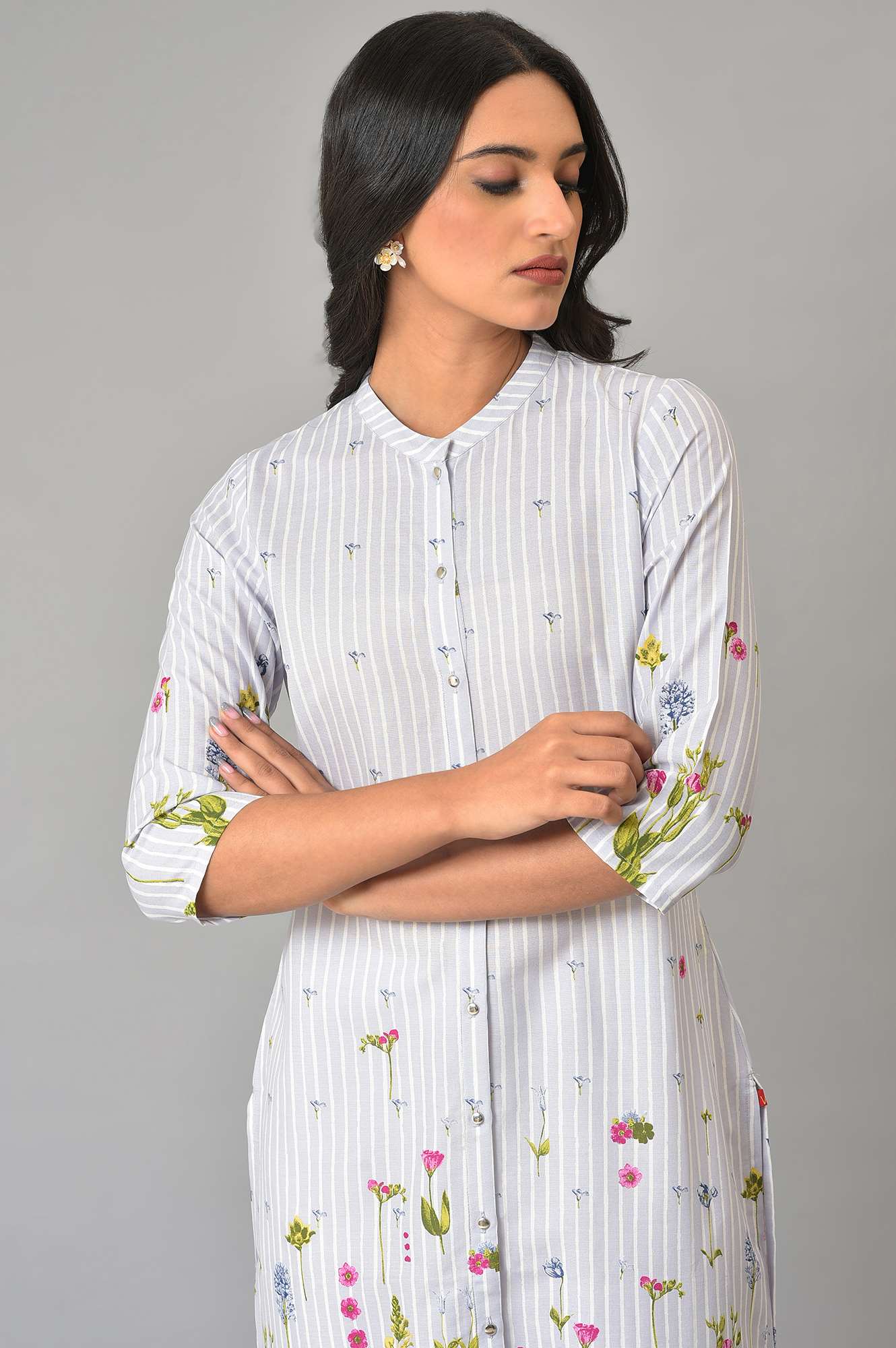 Blue Floral Printed Straight kurta